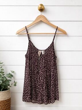 🤎Mimi Chica Printed Zip Front Cami Tank Top Size Medium | Flowy Sleeveless Boho